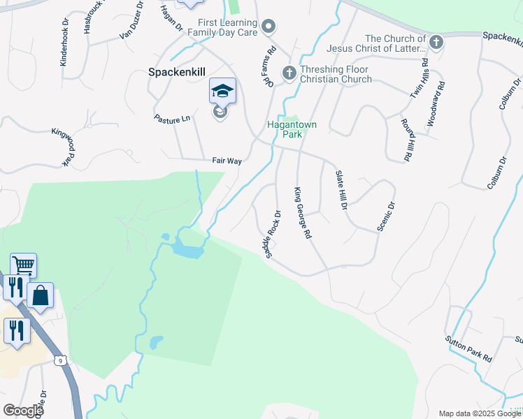 map of restaurants, bars, coffee shops, grocery stores, and more near 7 Bridle Lane in Poughkeepsie