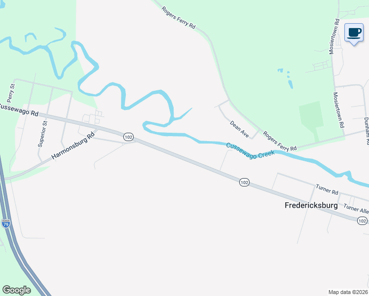 map of restaurants, bars, coffee shops, grocery stores, and more near 7804-17502 Cussewago Rd in Meadville