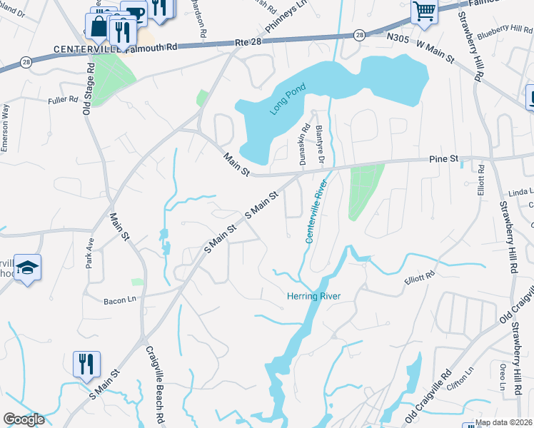 map of restaurants, bars, coffee shops, grocery stores, and more near 127 Pheasant Way in Barnstable