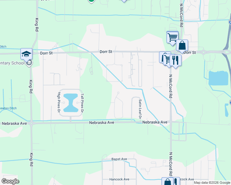 map of restaurants, bars, coffee shops, grocery stores, and more near 813 Meadowland Trail in Toledo