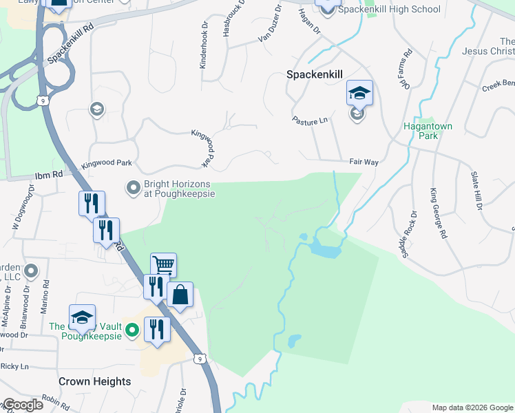 map of restaurants, bars, coffee shops, grocery stores, and more near 25 Golf Club Lane in Poughkeepsie