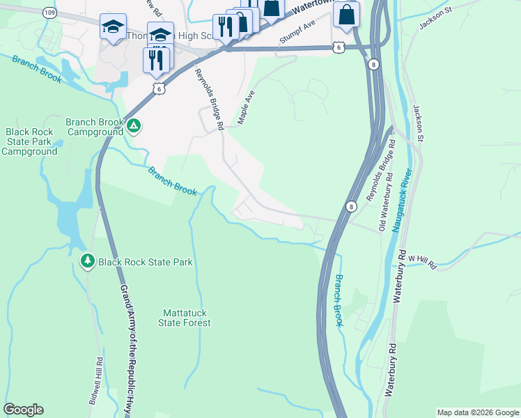 map of restaurants, bars, coffee shops, grocery stores, and more near 211 Reynolds Bridge Road in Thomaston