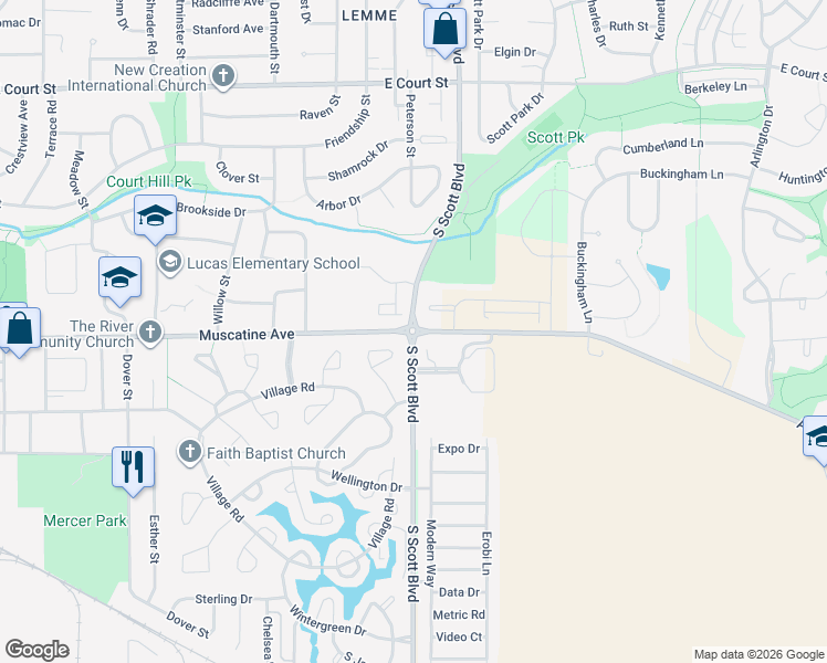 map of restaurants, bars, coffee shops, grocery stores, and more near 1000 South Scott Boulevard in Iowa City