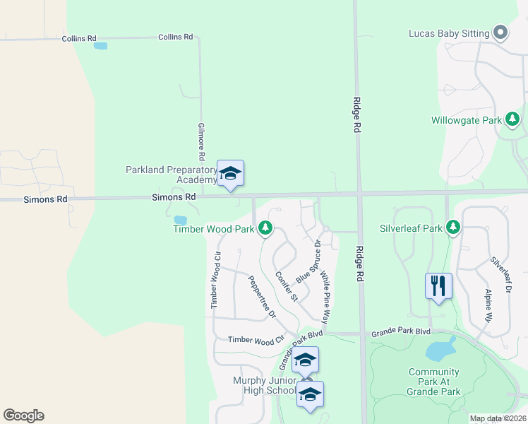 map of restaurants, bars, coffee shops, grocery stores, and more near 12716 Wild Rye Court in Plainfield