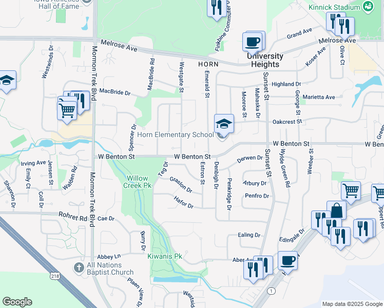 map of restaurants, bars, coffee shops, grocery stores, and more near 724 Westgate Street in Iowa City