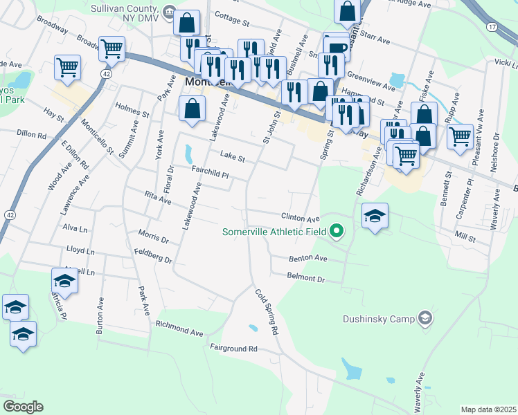 map of restaurants, bars, coffee shops, grocery stores, and more near 63 Saint John in Monticello