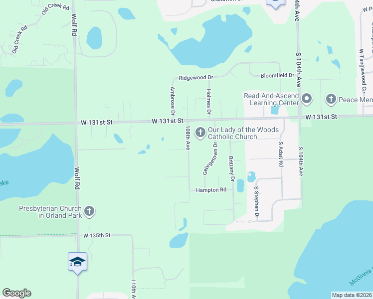 map of restaurants, bars, coffee shops, grocery stores, and more near 13120 108th Avenue in Orland Park