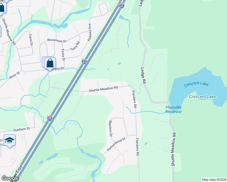 map of restaurants, bars, coffee shops, grocery stores, and more near 943 Shuttle Meadow Road in Southington