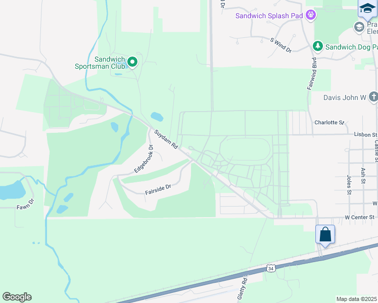 map of restaurants, bars, coffee shops, grocery stores, and more near 1501 Suydam Road in Sandwich
