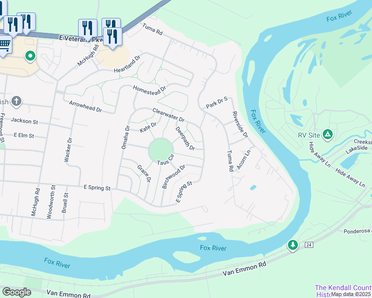 map of restaurants, bars, coffee shops, grocery stores, and more near 1302 Deerpath Drive in Yorkville