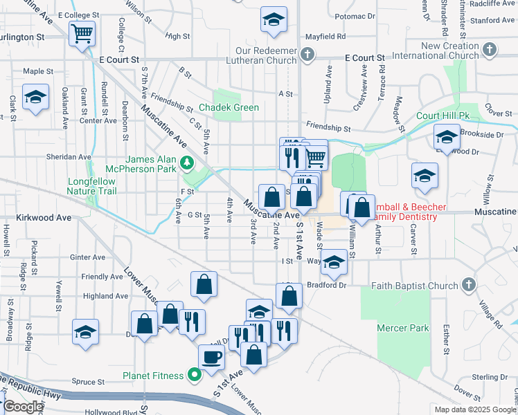 map of restaurants, bars, coffee shops, grocery stores, and more near 904 3rd Avenue in Iowa City