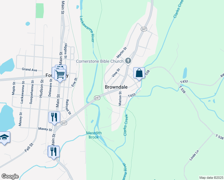 map of restaurants, bars, coffee shops, grocery stores, and more near 104 Vine Street in Forest City