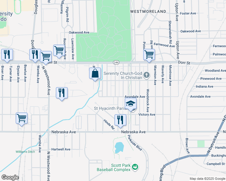 map of restaurants, bars, coffee shops, grocery stores, and more near 1014 Alldays Avenue in Toledo