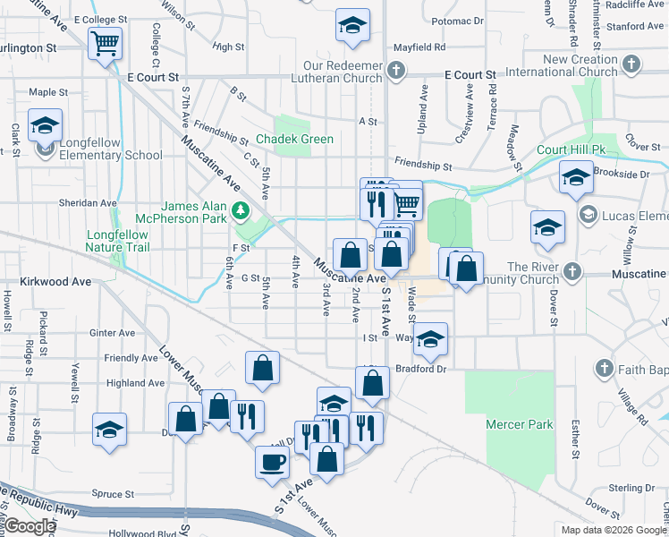 map of restaurants, bars, coffee shops, grocery stores, and more near 904 3rd Avenue in Iowa City