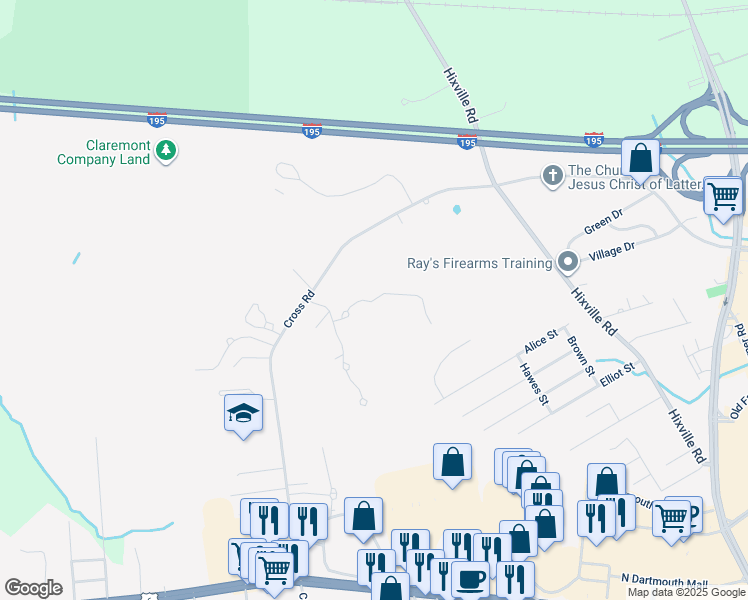 map of restaurants, bars, coffee shops, grocery stores, and more near Boxwood Lane in Dartmouth