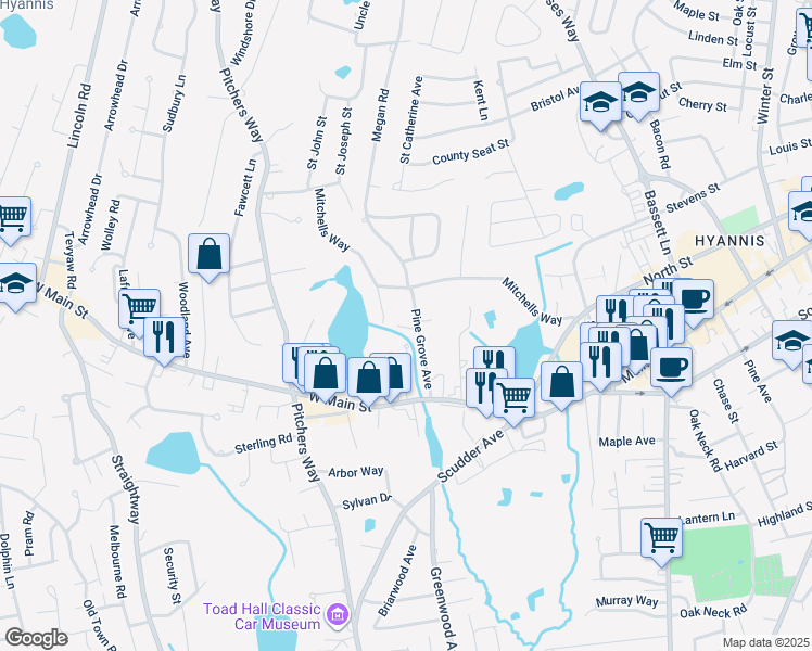 map of restaurants, bars, coffee shops, grocery stores, and more near 101 Pine Grove Avenue in Barnstable