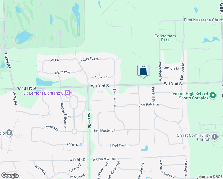 map of restaurants, bars, coffee shops, grocery stores, and more near 13120 Silver Fox Drive in Lemont