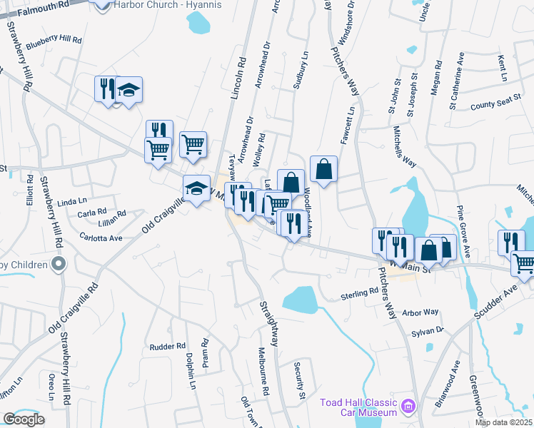 map of restaurants, bars, coffee shops, grocery stores, and more near 460 West Main Street in Barnstable