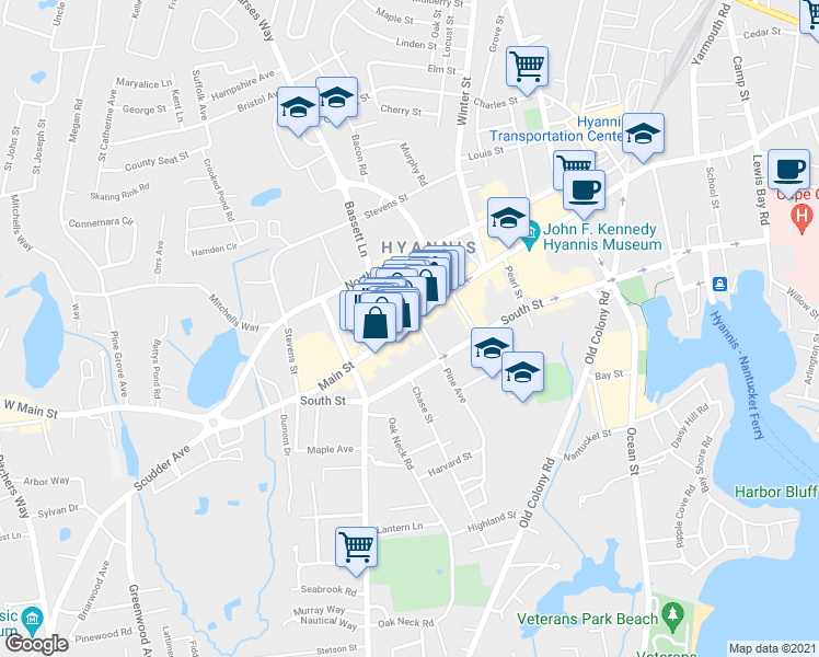 map of restaurants, bars, coffee shops, grocery stores, and more near 546 Main Street in Barnstable