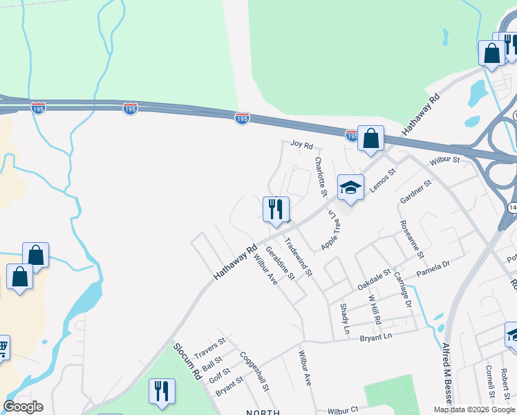 map of restaurants, bars, coffee shops, grocery stores, and more near 52 Valley View Drive in New Bedford