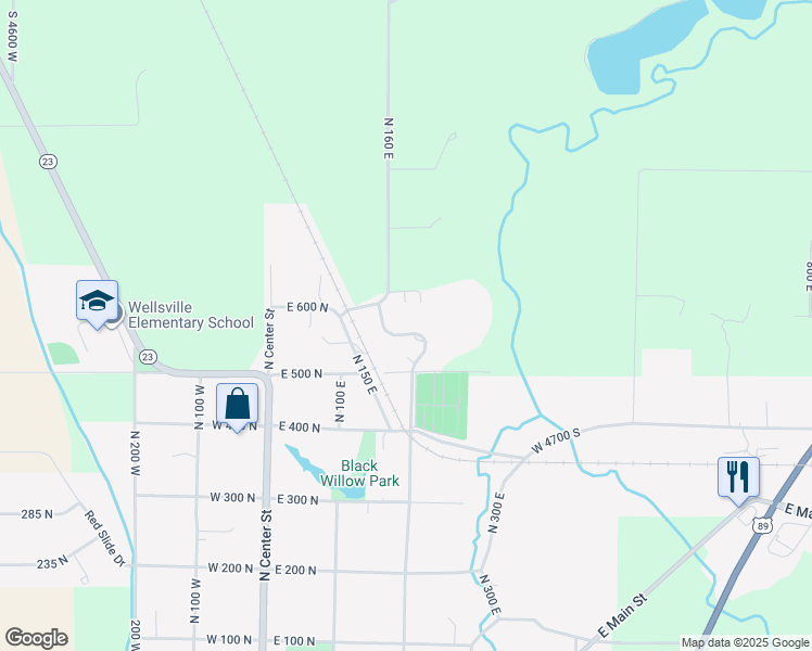 map of restaurants, bars, coffee shops, grocery stores, and more near 570 North 200 East in Wellsville