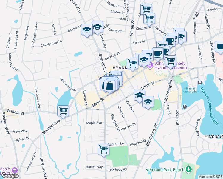 map of restaurants, bars, coffee shops, grocery stores, and more near 29 Bassett Lane in Barnstable