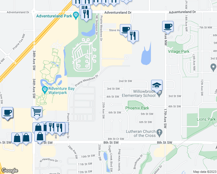 map of restaurants, bars, coffee shops, grocery stores, and more near 2405 3rd Street Southwest in Altoona