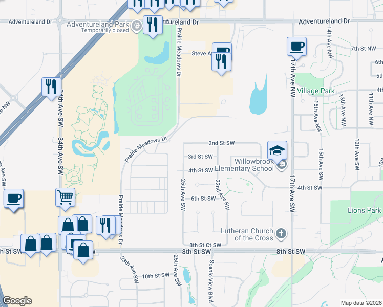 map of restaurants, bars, coffee shops, grocery stores, and more near 2400 2nd Street Southwest in Altoona