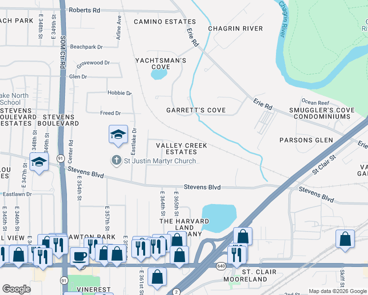 map of restaurants, bars, coffee shops, grocery stores, and more near 36599 Valley Vista Drive in Eastlake