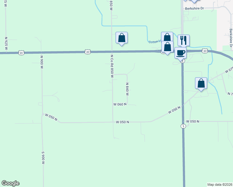map of restaurants, bars, coffee shops, grocery stores, and more near 744-762 N County Road 850 West in Shipshewana