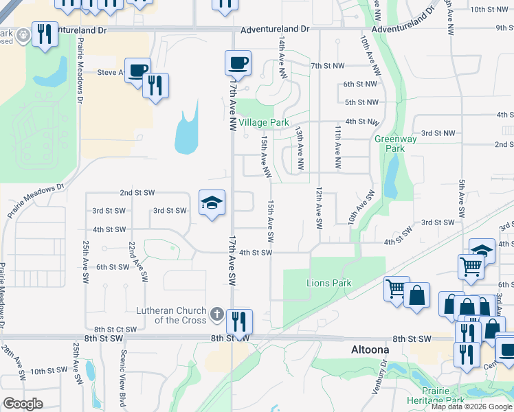 map of restaurants, bars, coffee shops, grocery stores, and more near 1667 Glade Drive Southwest in Altoona