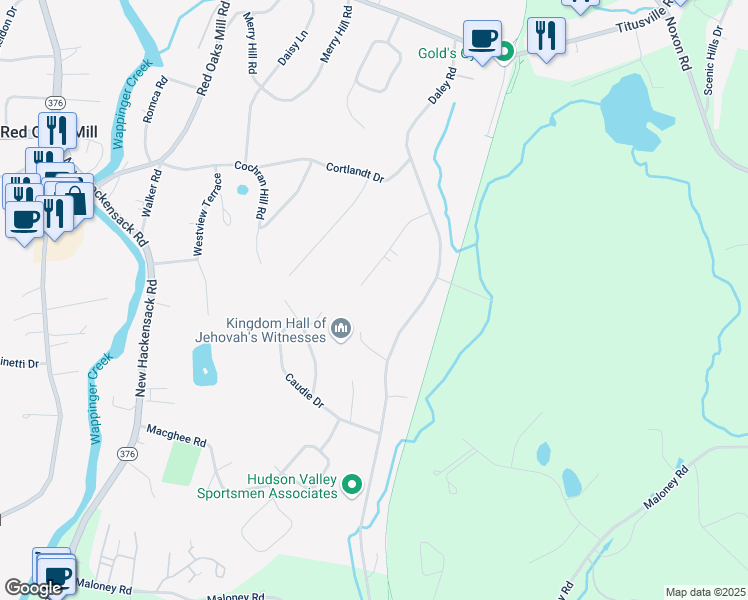 map of restaurants, bars, coffee shops, grocery stores, and more near 21 Four Winds Drive in Poughkeepsie