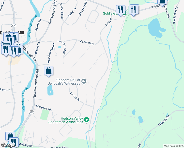 map of restaurants, bars, coffee shops, grocery stores, and more near 21 Four Winds Drive in Poughkeepsie