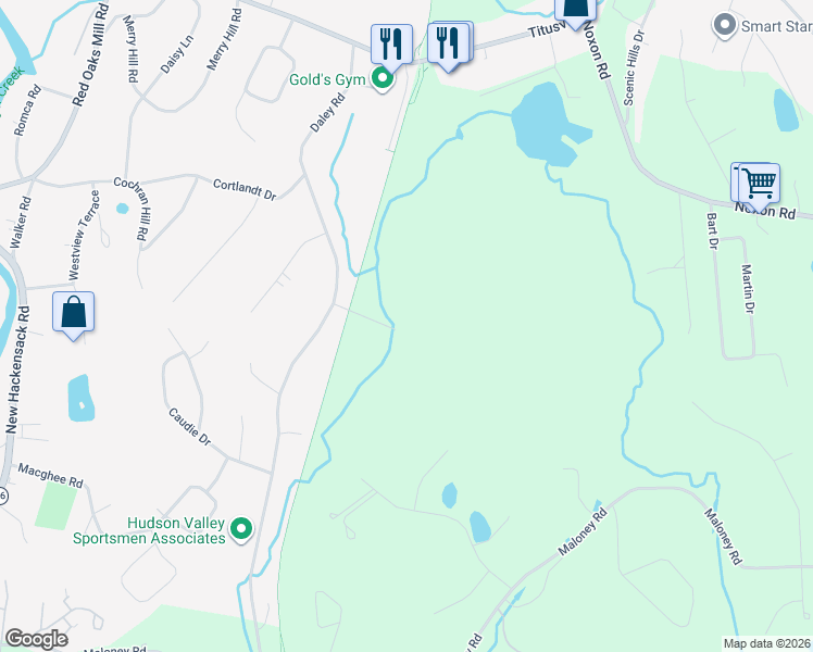 map of restaurants, bars, coffee shops, grocery stores, and more near 55 Daley Road in Poughkeepsie