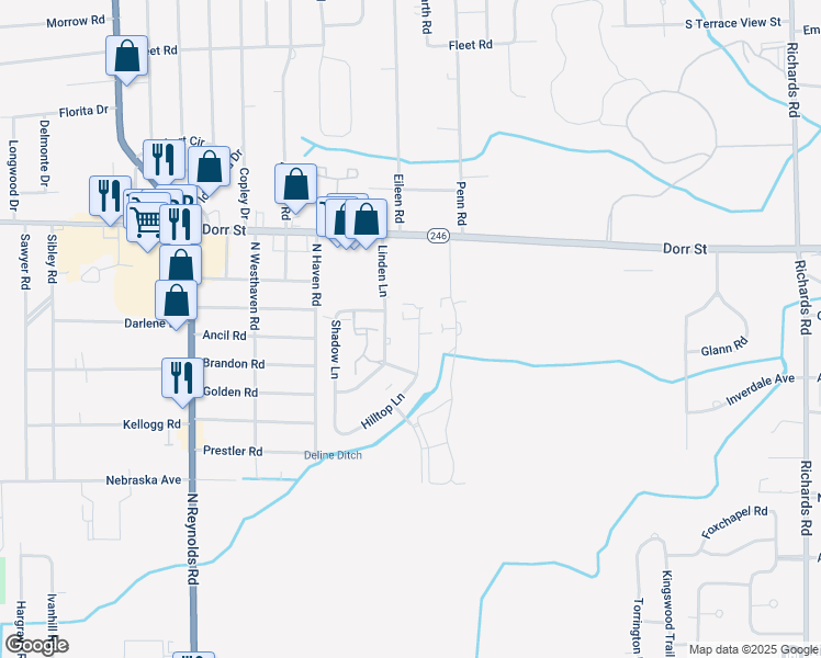 map of restaurants, bars, coffee shops, grocery stores, and more near 1116 Linden Lane in Toledo