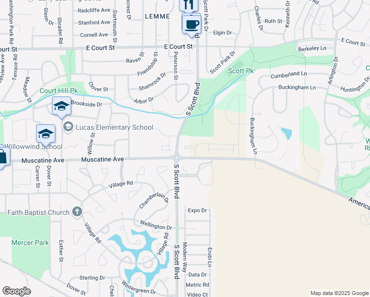 map of restaurants, bars, coffee shops, grocery stores, and more near 3558 Eastbrook Street in Iowa City