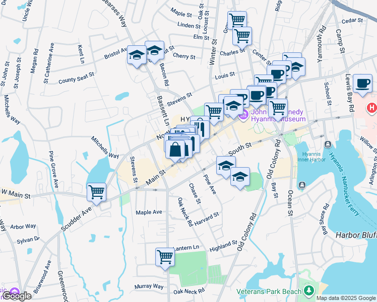 map of restaurants, bars, coffee shops, grocery stores, and more near 546 Main Street in Barnstable