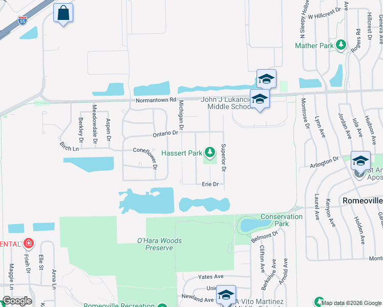map of restaurants, bars, coffee shops, grocery stores, and more near 622 Mendota Lane in Romeoville