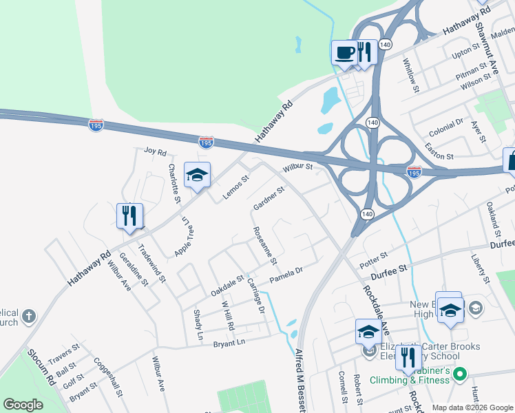 map of restaurants, bars, coffee shops, grocery stores, and more near 318 Gardner Street in New Bedford