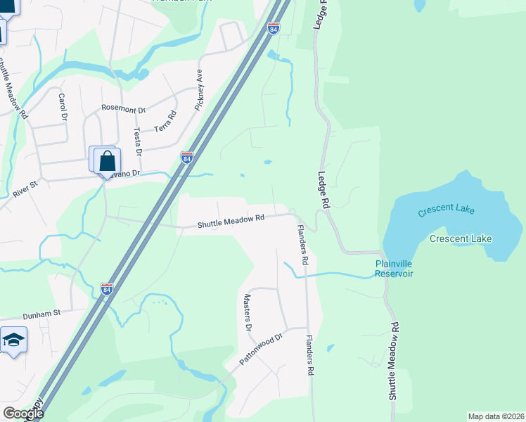 map of restaurants, bars, coffee shops, grocery stores, and more near 943 Shuttle Meadow Road in Southington