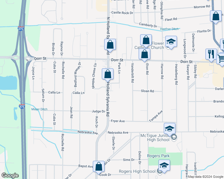 map of restaurants, bars, coffee shops, grocery stores, and more near 1026 North Holland Sylvania Road in Toledo