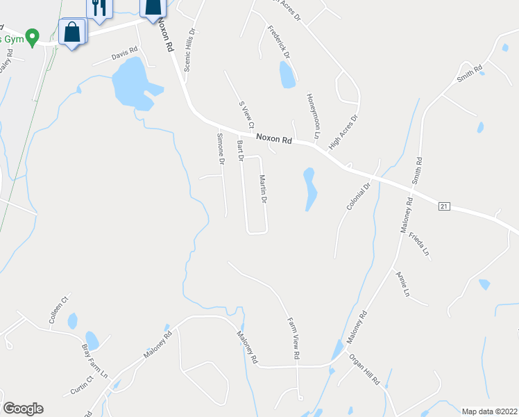 map of restaurants, bars, coffee shops, grocery stores, and more near 17 Martin Drive in Poughkeepsie