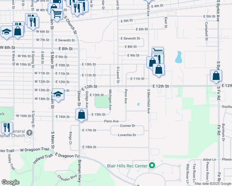 map of restaurants, bars, coffee shops, grocery stores, and more near 701 Kensard Court in Mishawaka