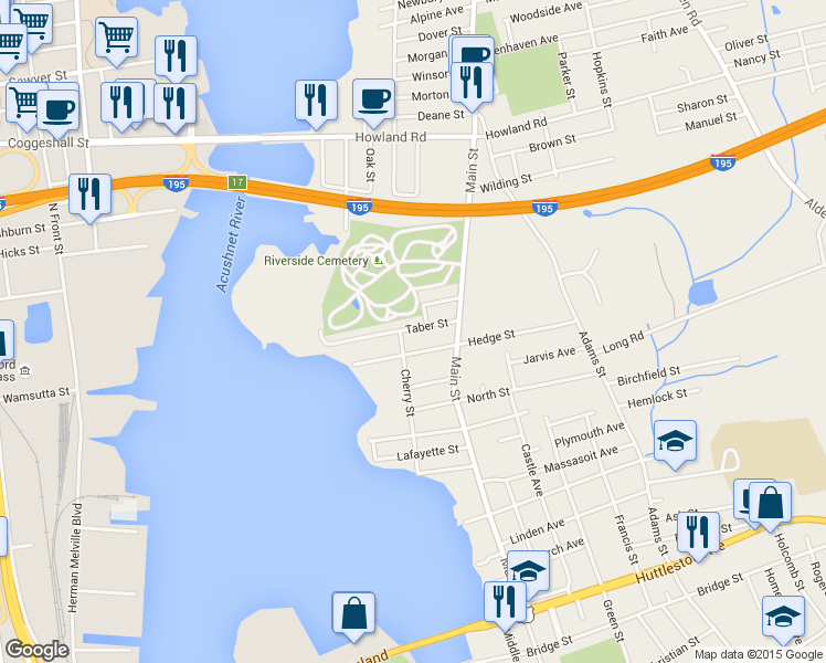 map of restaurants, bars, coffee shops, grocery stores, and more near 35 Taber Street in Fairhaven