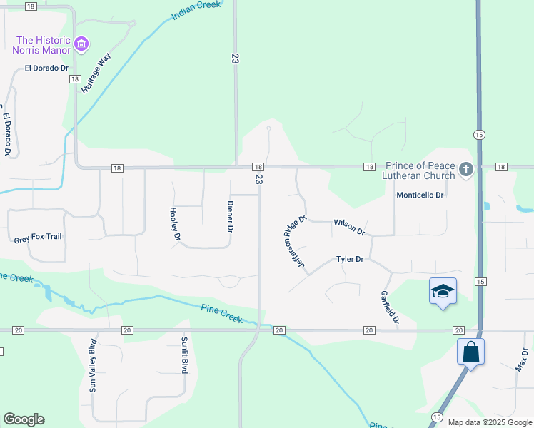 map of restaurants, bars, coffee shops, grocery stores, and more near 58144 County Road 23 in Goshen