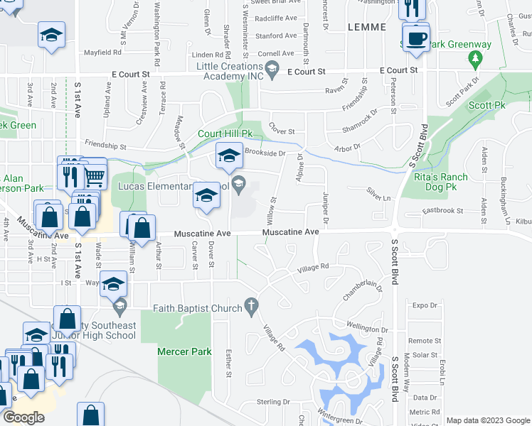 map of restaurants, bars, coffee shops, grocery stores, and more near 913 Willow Street in Iowa City