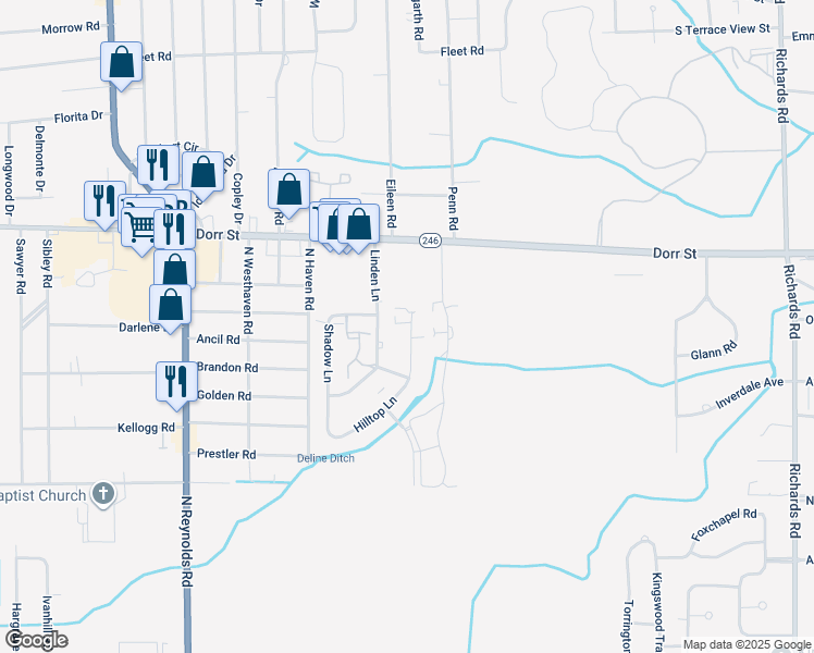 map of restaurants, bars, coffee shops, grocery stores, and more near 1116 Linden Lane in Toledo