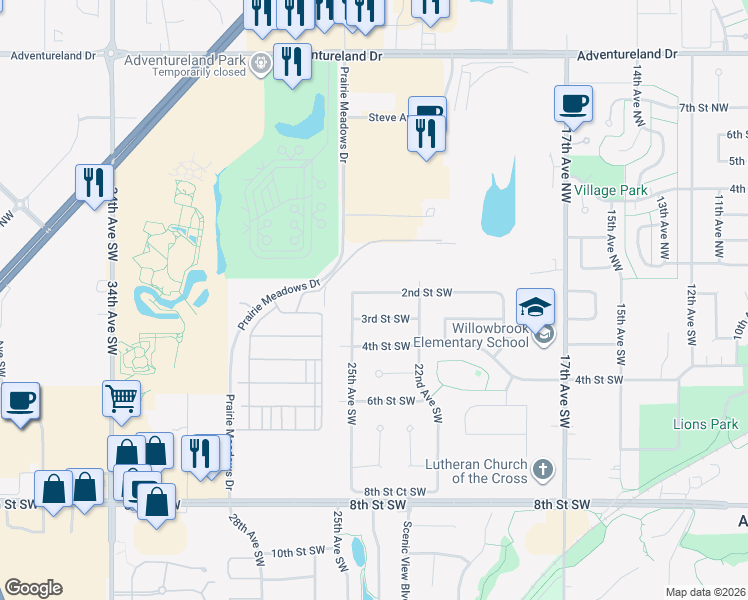 map of restaurants, bars, coffee shops, grocery stores, and more near 2400 2nd Street Southwest in Altoona