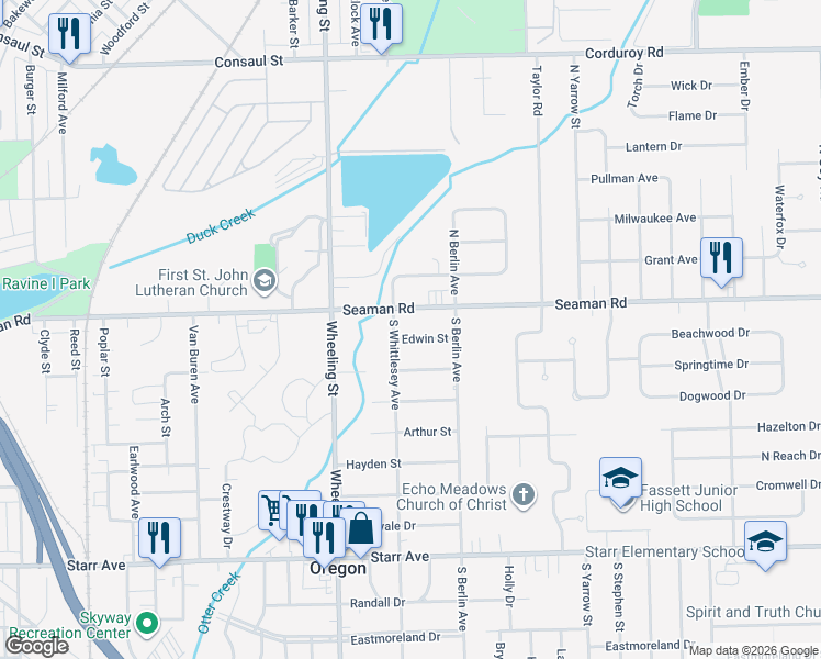 map of restaurants, bars, coffee shops, grocery stores, and more near 2715 Edwin Street in Oregon