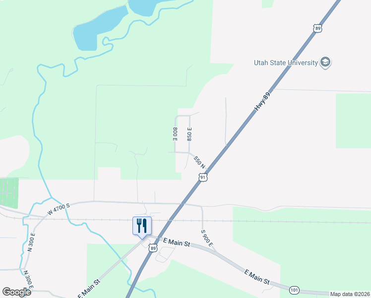 map of restaurants, bars, coffee shops, grocery stores, and more near 563 850 East in Wellsville